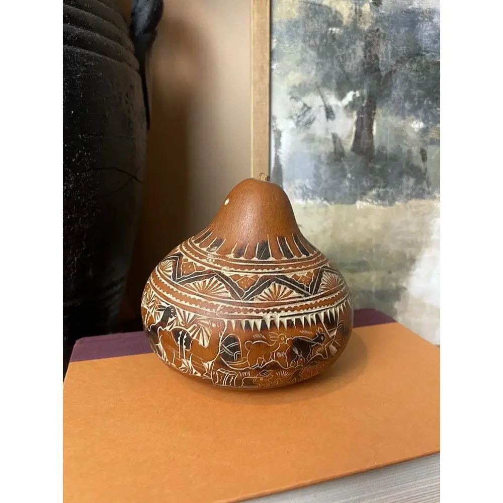 Peruvian Carved South American Gourd 